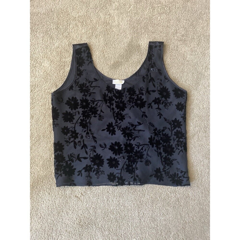 Vintage Y2K Escapades Black Crop Tank Top Velvet Floral Whimsigoth Size L